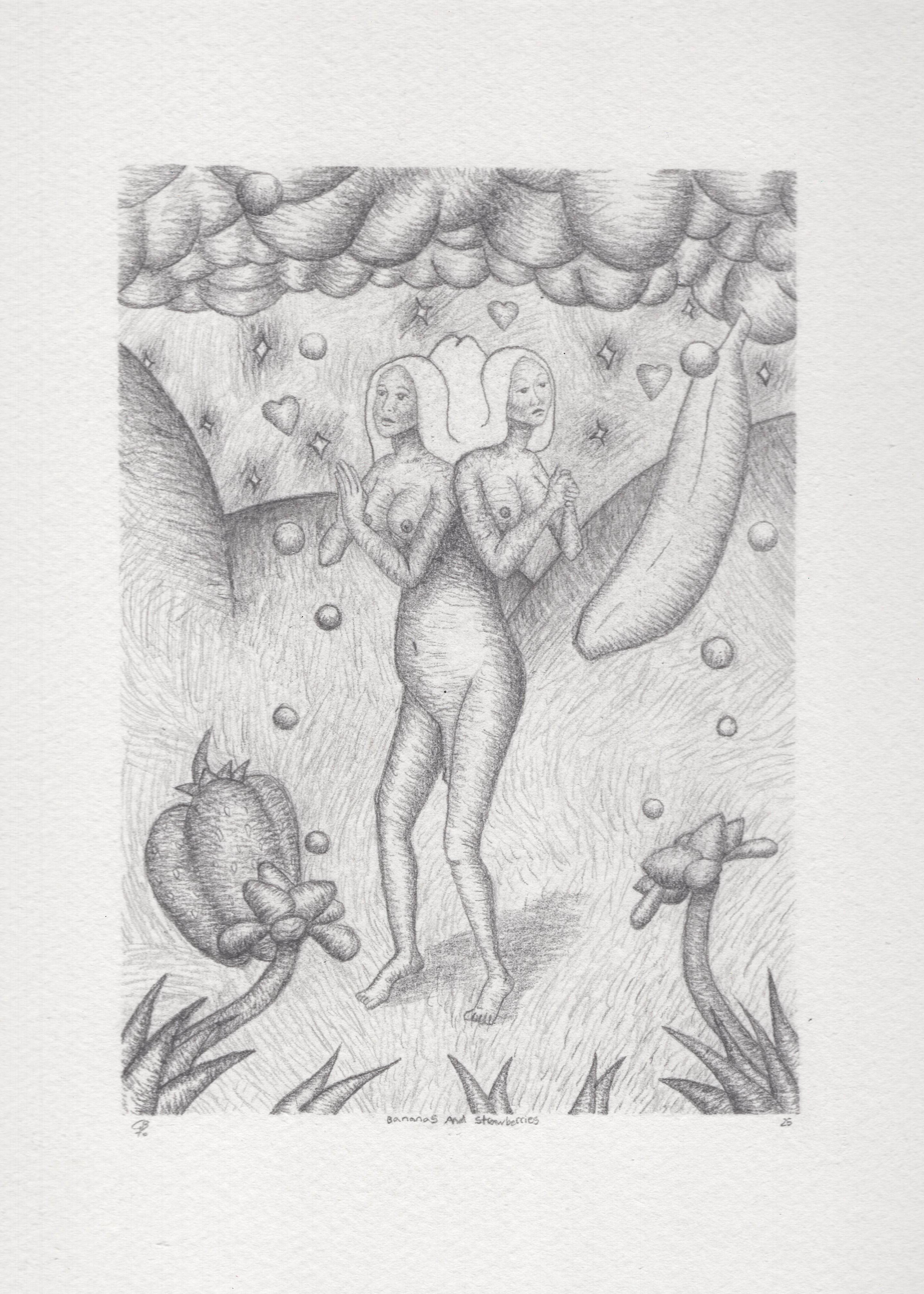 Bananas and Strawberries, 2025, 7.5in x 5.5in